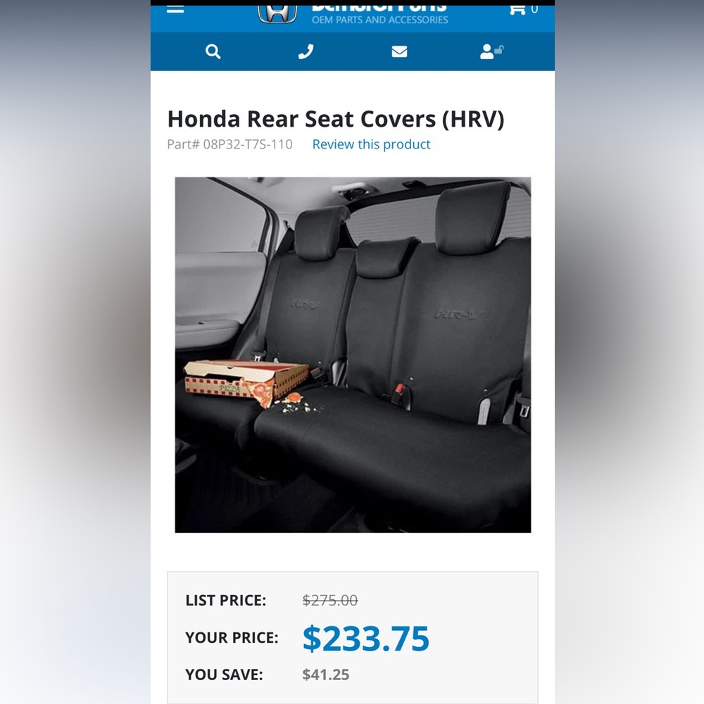 Almost new! Genuine Honda rear seat covers. For Honda HR-V (2016-2022)